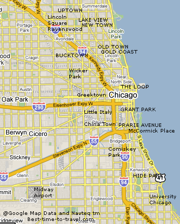 Chicago Travel Map: main districts